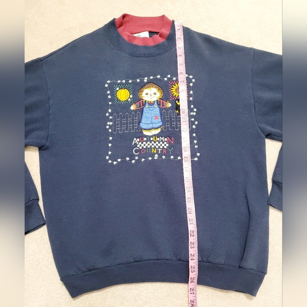 Vintage Pleasant Shade Autumn Country Scarecrow Fall Sweatshirt Sz L Made In USA - Picture 8 of 11